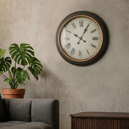 Wall Clock Vintage Inspired 63cm Black Synthetic Frame