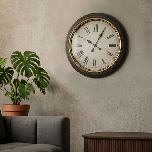 Wall Clock Vintage Inspired 63cm Black Synthetic Frame