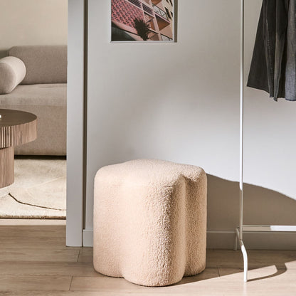 Havenly Home Clover Shaped Beige Boucle Pouffe Footstool And Small Table For Cozy Living Room
