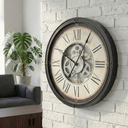 Classic Wall Clock 50cm Black With Exposed Gears