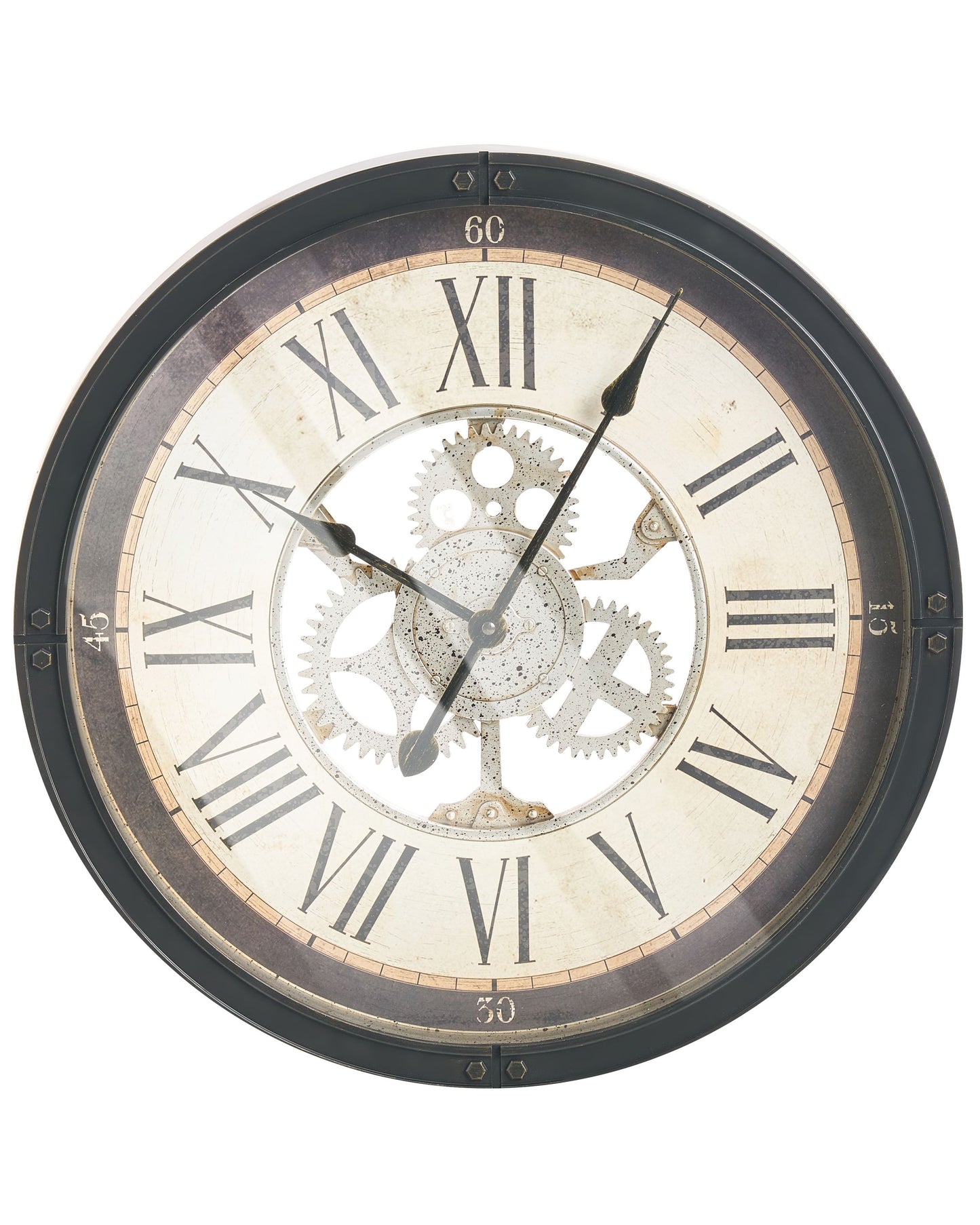 Classic Wall Clock 50cm Black With Exposed Gears
