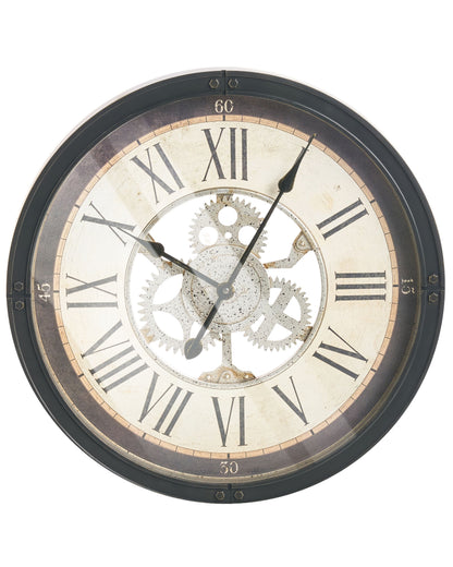 Classic Wall Clock 50cm Black With Exposed Gears