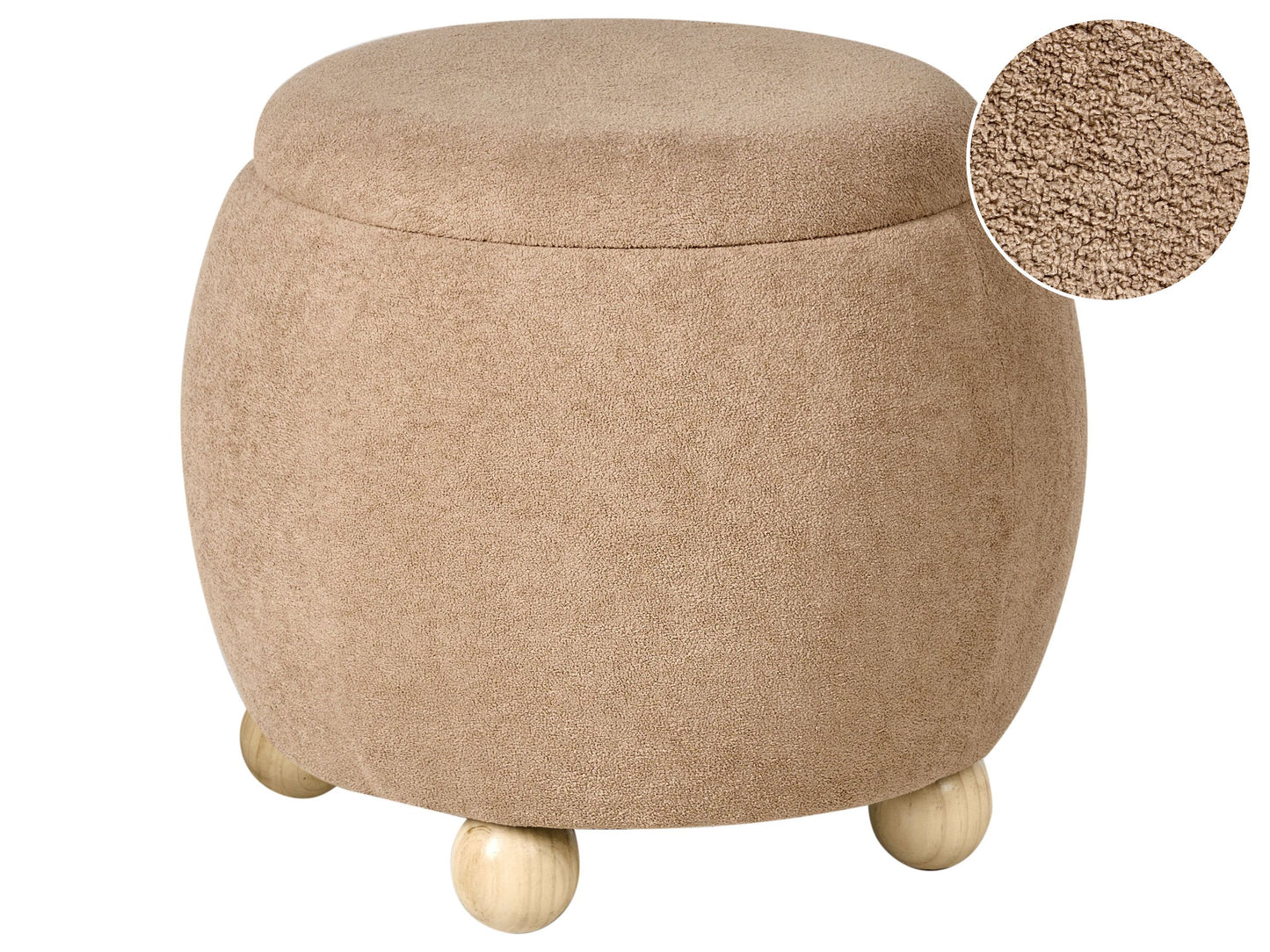Teddy Pouffe Light Brown Boucle With Hidden Storage