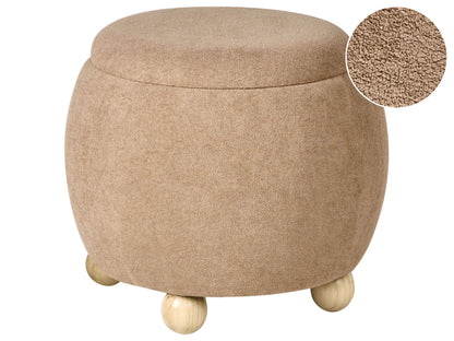 Teddy Pouffe Light Brown Boucle With Hidden Storage