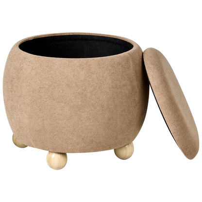 Teddy Pouffe Light Brown Boucle With Hidden Storage