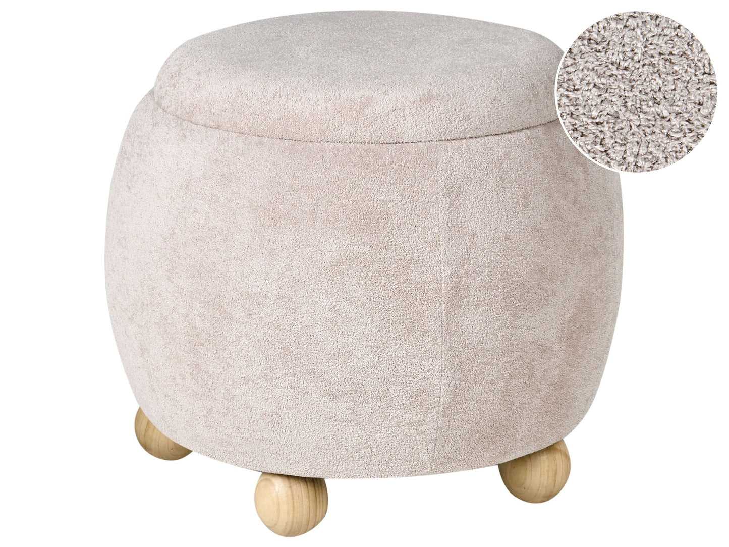 Teddy Pouffe Light Beige Boucle With Storage Round Footstool And Side Table For Living Room And Bedroom