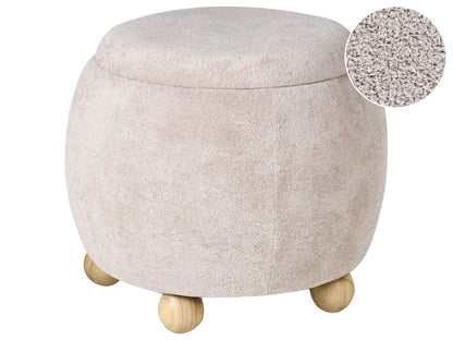 Teddy Pouffe Light Beige Boucle With Storage Round Footstool And Side Table For Living Room And Bedroom