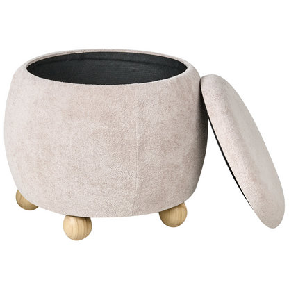 Teddy Pouffe Light Beige Boucle With Storage Round Footstool And Side Table For Living Room And Bedroom