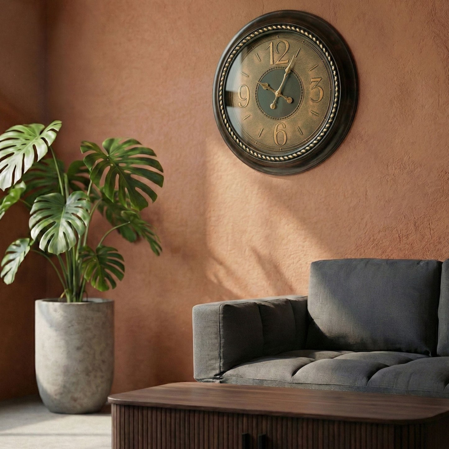 Wall Clock Gold Frame 55cm Classic Retro Round Design With Bold Arabic Numerals