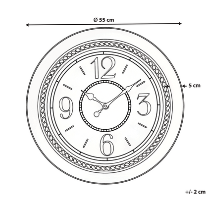 Wall Clock Gold Frame 55cm Classic Retro Round Design With Bold Arabic Numerals