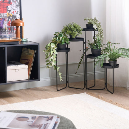 5-Tier Black Iron Plant Stand Modern Industrial