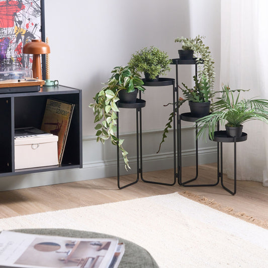 5-Tier Black Iron Plant Stand Modern Industrial
