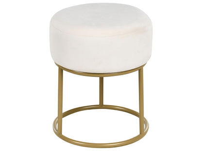 Modern Footstool Off-White Velvet With Gold Metal Base