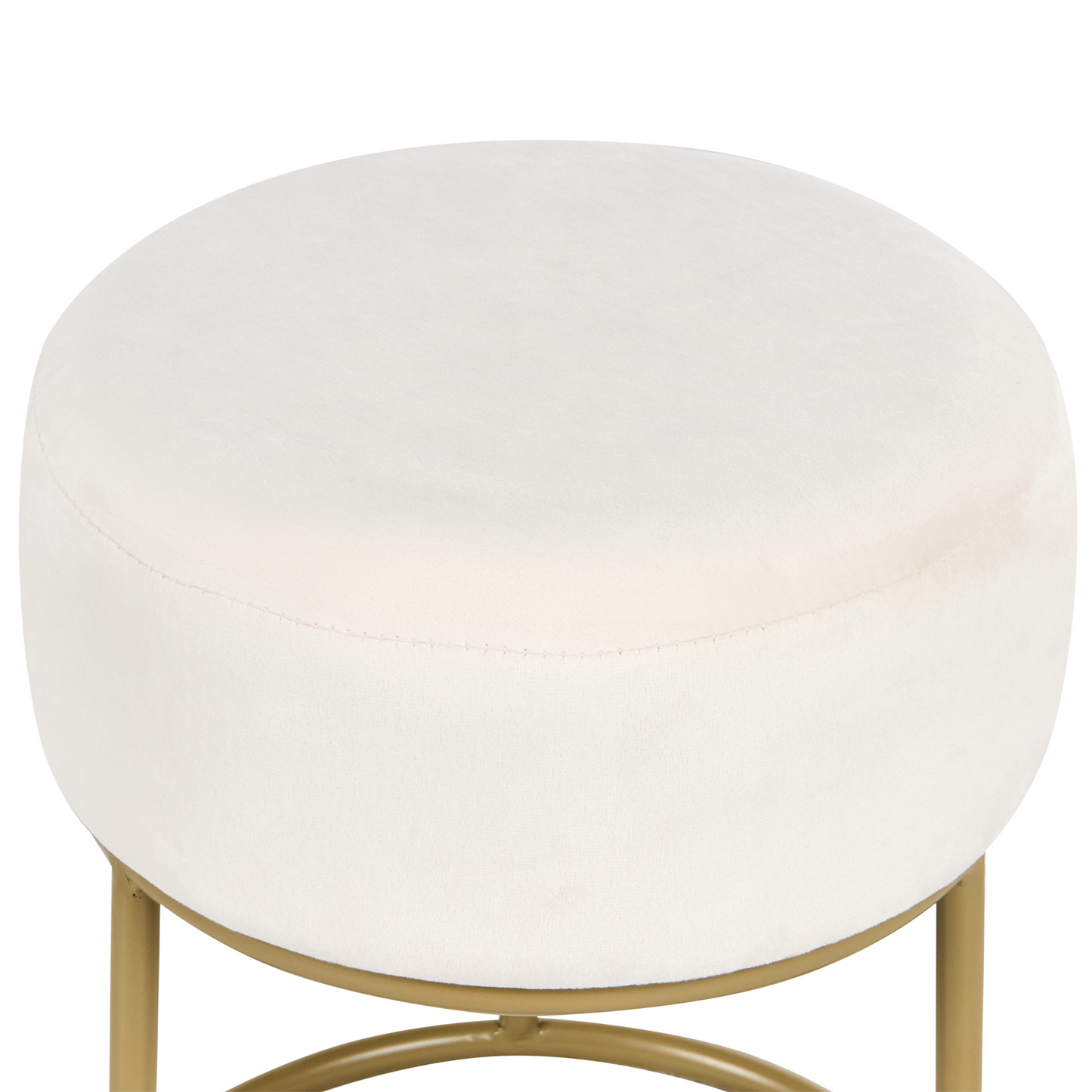 Modern Footstool Off-White Velvet With Gold Metal Base