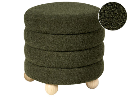 Pouffe Green Boucle Teddy Footstool With Pine Wood Legs