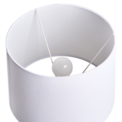 Table Lamp White Ceramic Base Linen Drum Shade Elegant