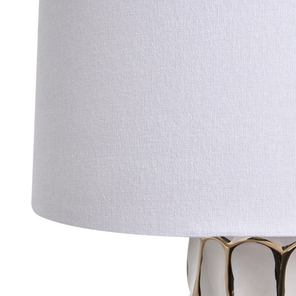 Table Lamp White Ceramic Base Linen Drum Shade Elegant