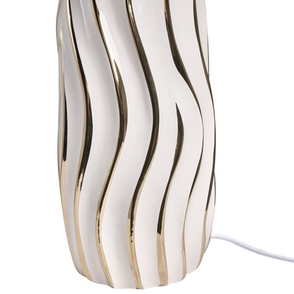 Table Lamp White Ceramic Base Linen Drum Shade Elegant
