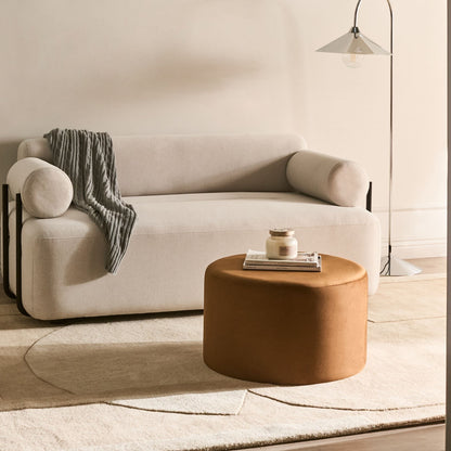 Round Pouffe Velvet Golden Brown Ottoman Footstool