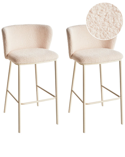 Beige Boucle Bar Chairs Set Of 2 Black Metal Legs Dining
