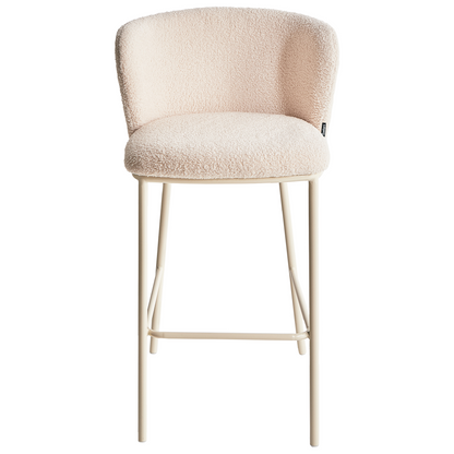 Beige Boucle Bar Chairs Set Of 2 Black Metal Legs Dining
