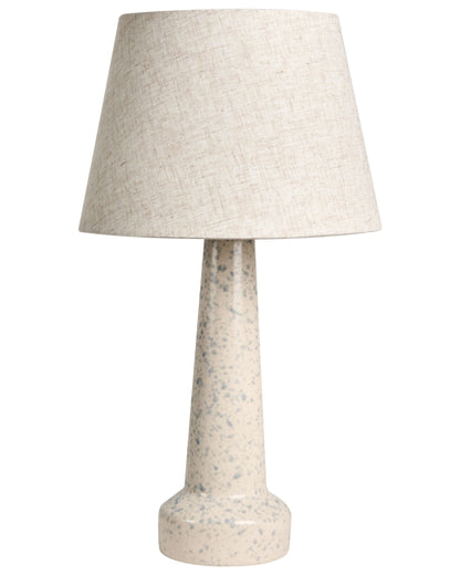 Table Lamp Beige Ceramic Base With Linen Shade Blue Speckle Drum Modern Living Room