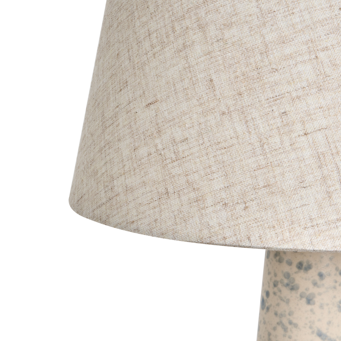 Table Lamp Beige Ceramic Base With Linen Shade Blue Speckle Drum Modern Living Room