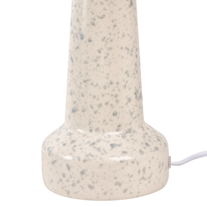 Table Lamp Beige Ceramic Base With Linen Shade Blue Speckle Drum Modern Living Room