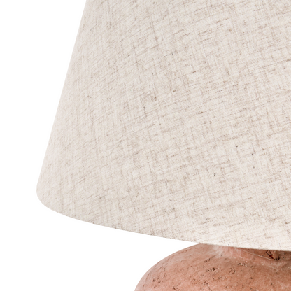 Table Lamp Brown Ceramic Base Linen Drum Shade Rustic Style For Living Room And Bedroom