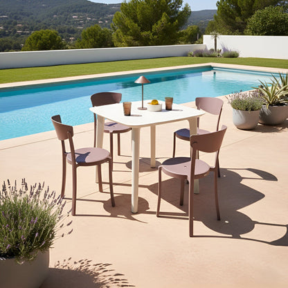 Garden Chair Set Of 4 Brown Polypropylene Lightweight Weather Resistant Indoor Outdoor Modern