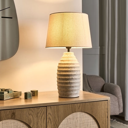 Nordic Glow Table Lamp Off-White Ceramic Base Linen Shade