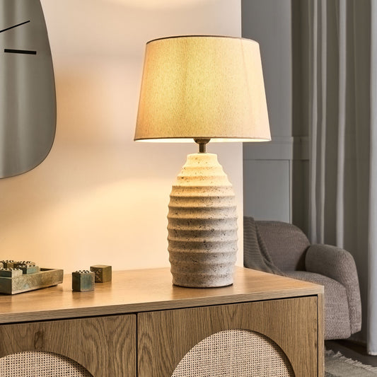 Nordic Glow Table Lamp Off-White Ceramic Base Linen Shade