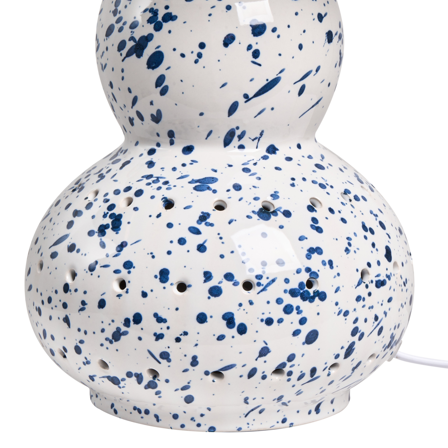 White Ceramic Table Lamp With Blue Splatters Linen Drum Shade Modern Living Room
