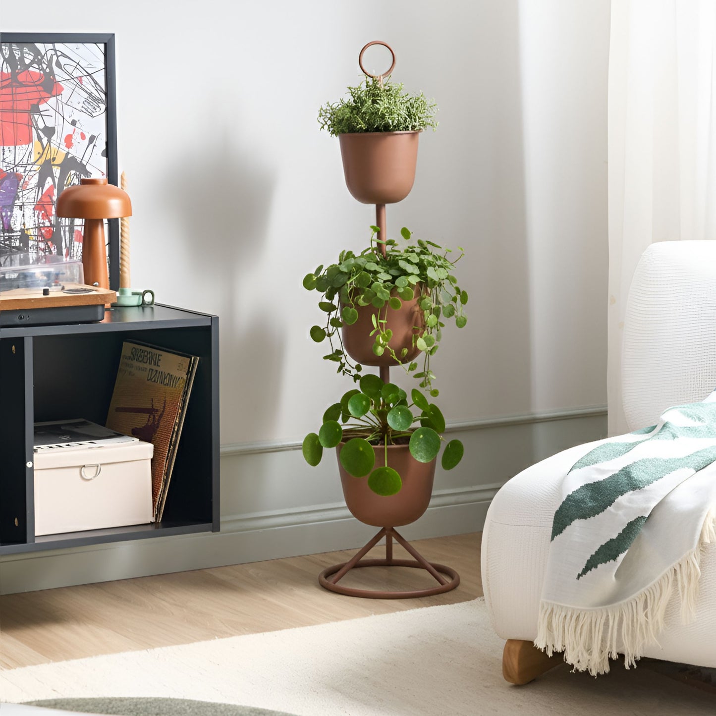 3 Tier Brown Iron Plant Stand Indoor and Outdoor 28 x 28 x 110cm Traditional Holder