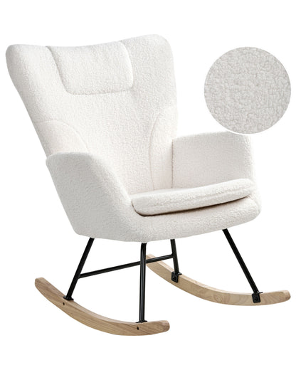 Rocking Chair Boucle White Upholstery with Wooden Skates