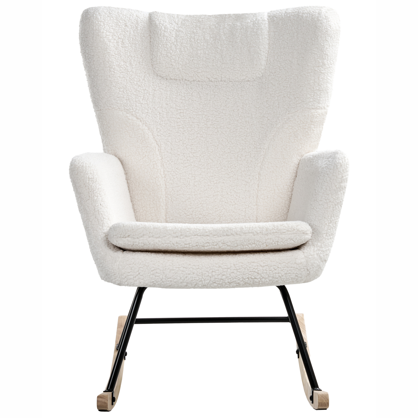 Rocking Chair Boucle White Upholstery with Wooden Skates