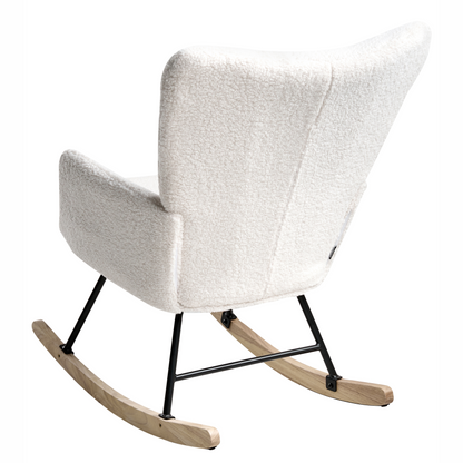 Rocking Chair Boucle White Upholstery with Wooden Skates