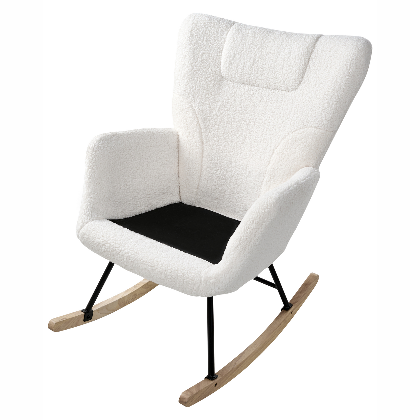 Rocking Chair Boucle White Upholstery with Wooden Skates