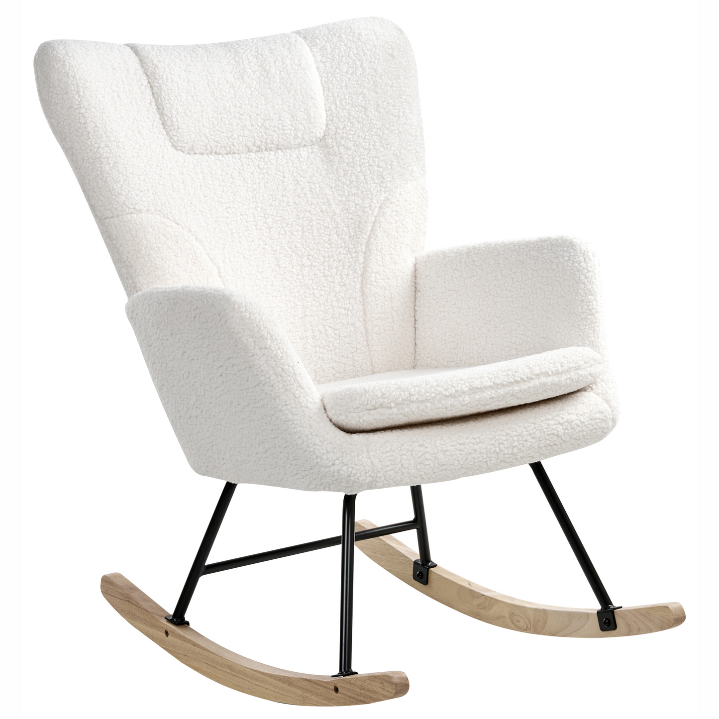Rocking Chair Boucle White Upholstery with Wooden Skates