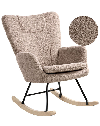 Taupe Boucle Rocking Chair With Wooden Legs