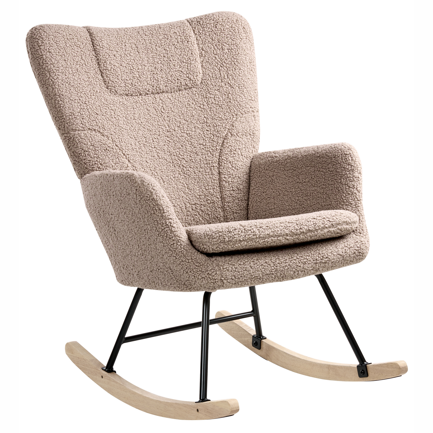 Taupe Boucle Rocking Chair With Wooden Legs