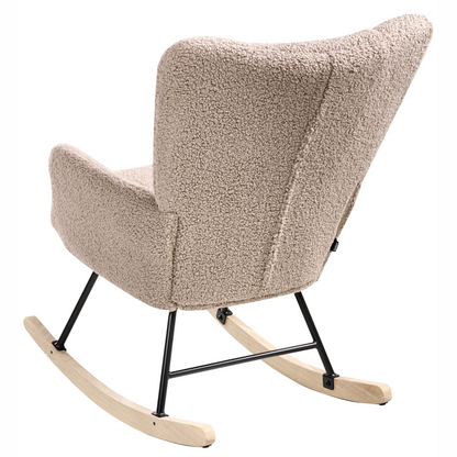 Taupe Boucle Rocking Chair With Wooden Legs