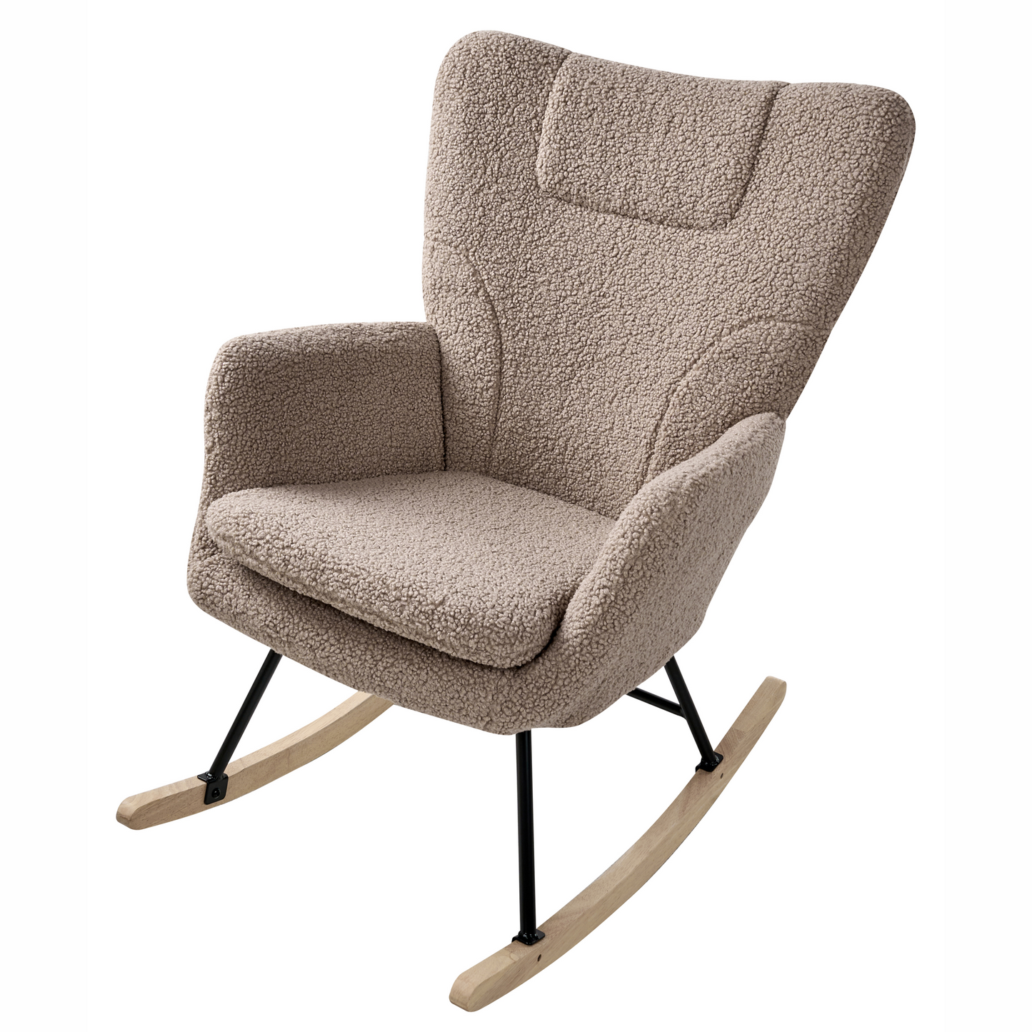 Taupe Boucle Rocking Chair With Wooden Legs