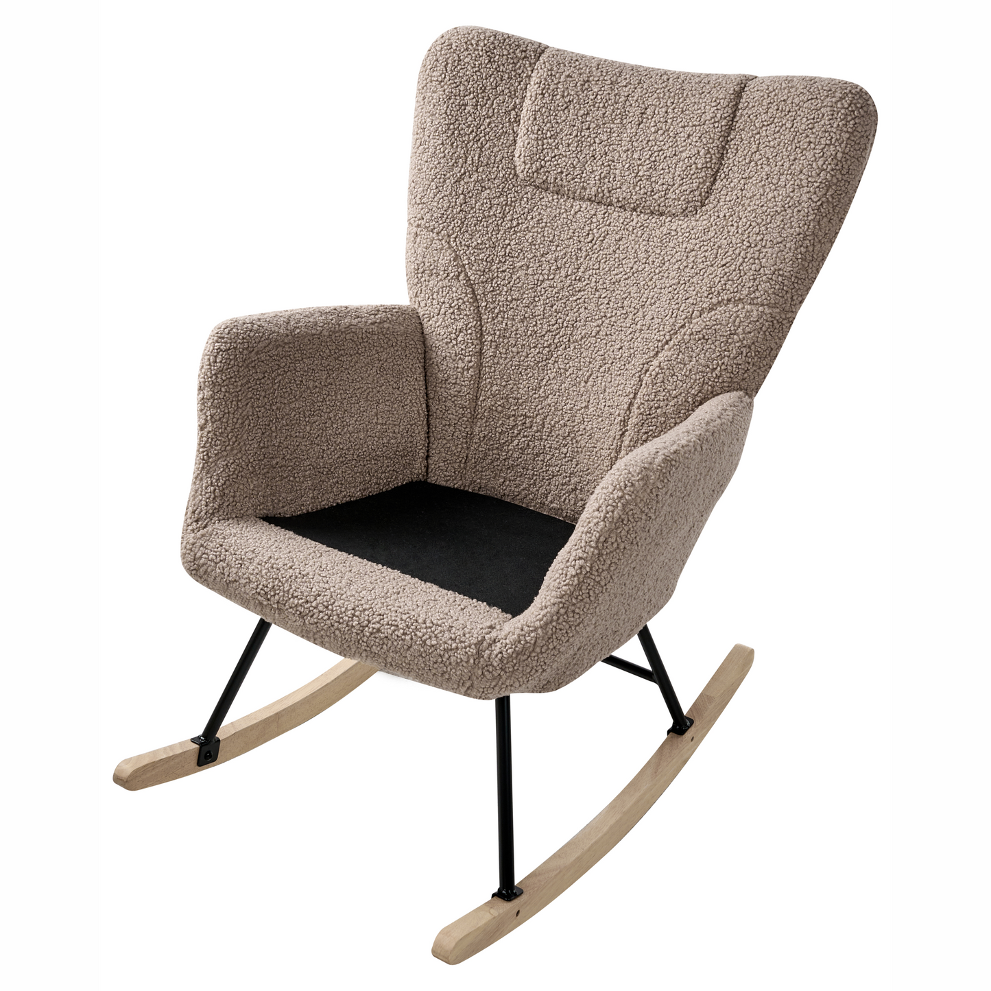 Taupe Boucle Rocking Chair With Wooden Legs