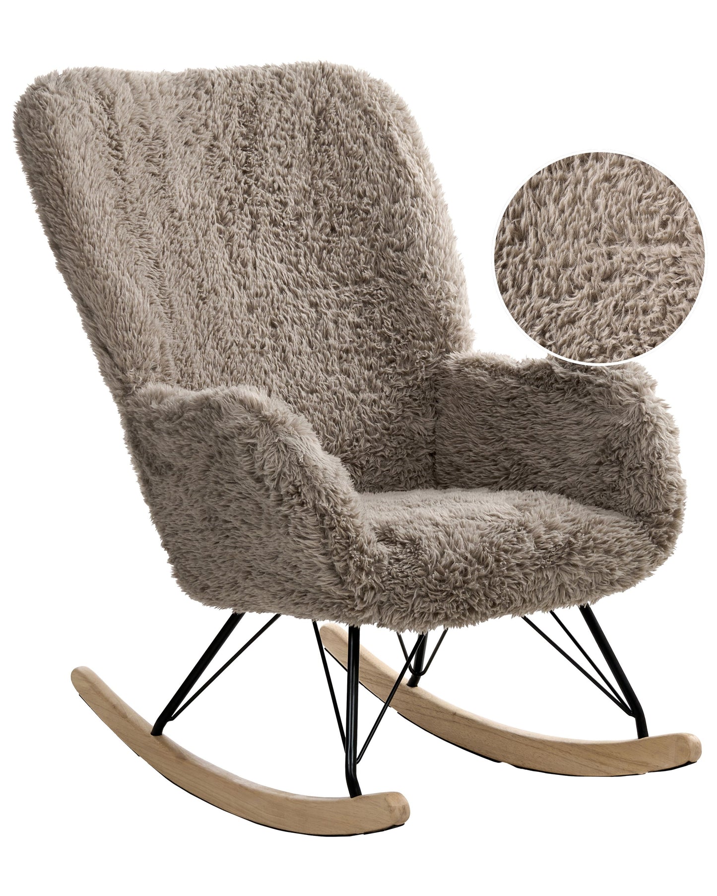 Rocking Chair Light Taupe Faux Fur Upholstery Wooden Skates