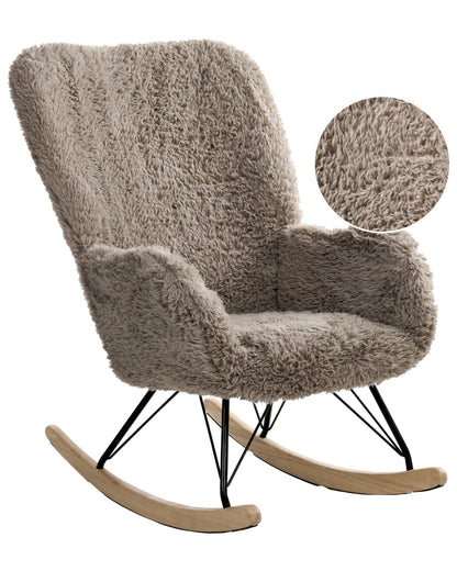 Rocking Chair Light Taupe Faux Fur Upholstery Wooden Skates