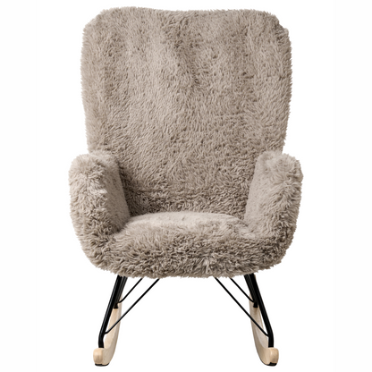 Rocking Chair Light Taupe Faux Fur Upholstery Wooden Skates