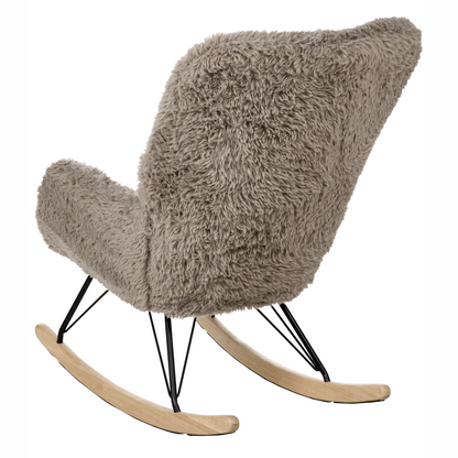 Rocking Chair Light Taupe Faux Fur Upholstery Wooden Skates
