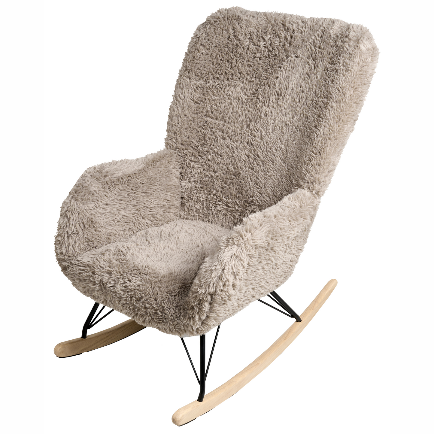 Rocking Chair Light Taupe Faux Fur Upholstery Wooden Skates