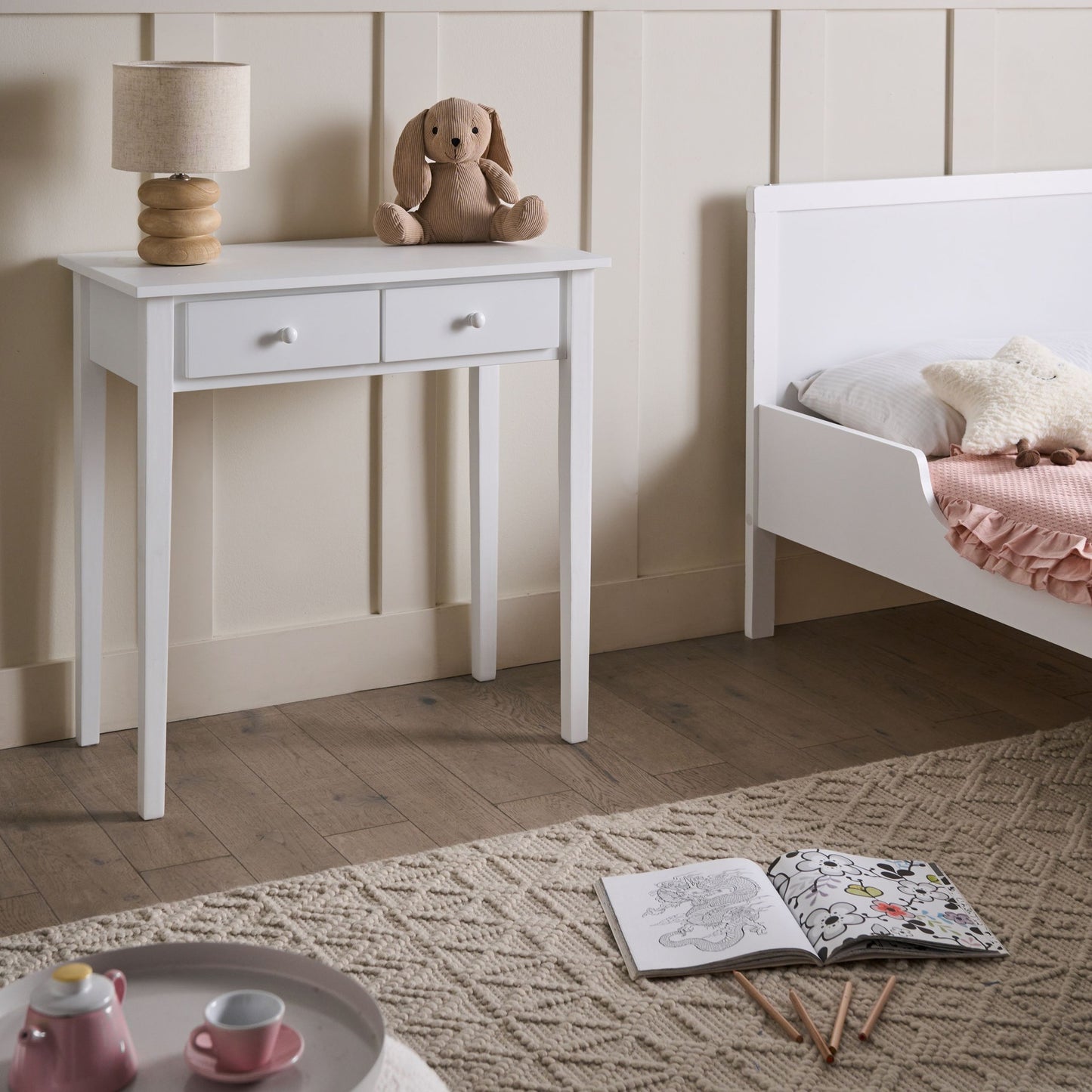 NordicNest Console Table White MDF With Two Drawers 75x40 Cm